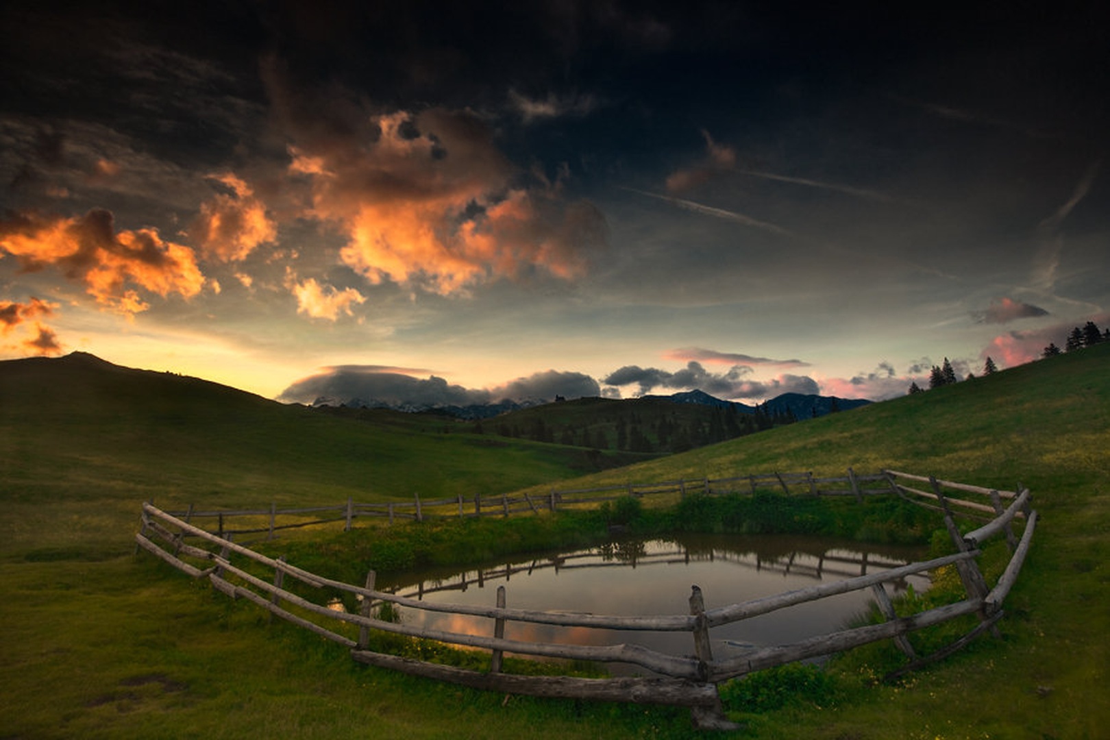 Sunset over the pond by Orpheus