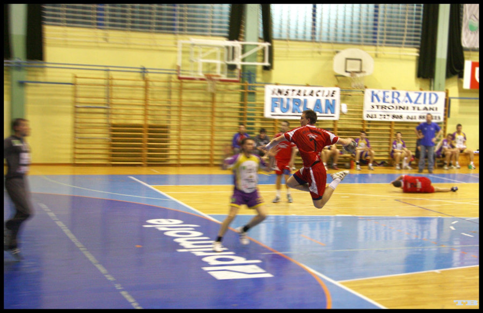 Flying handballer by